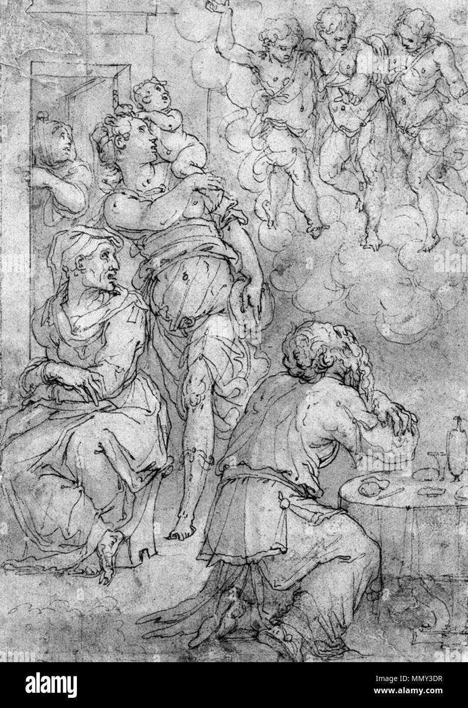 Inglese: Abramo e i tre angeli . seconda metà del XVI secolo. Giorgio Vasari - Abramo e i tre angeli - WGA24298 Foto Stock