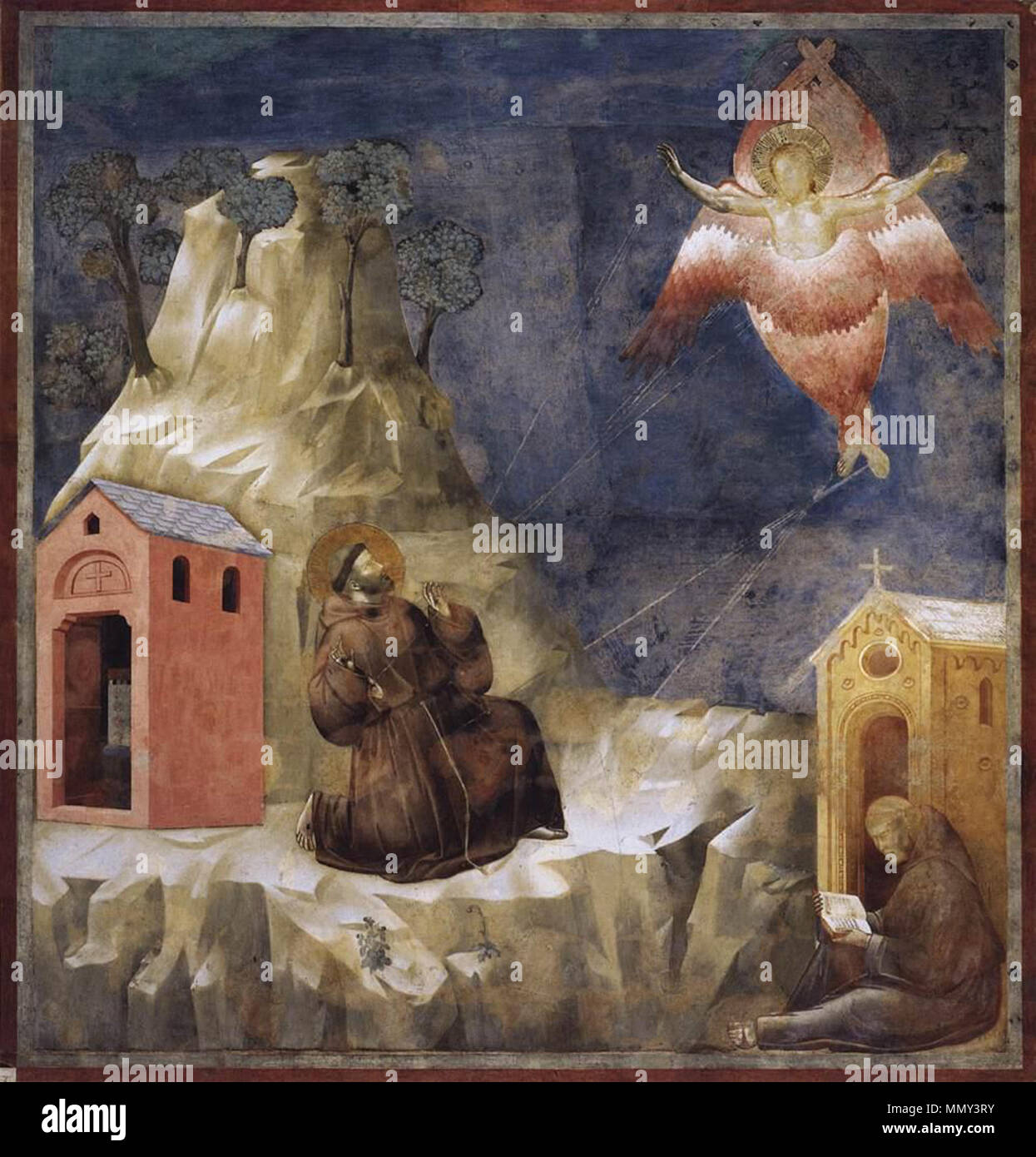 Inglese: la leggenda di San Francesco: 19. Stigmatizzazione di San Francesco . tra 1297 e 1300. Giotto di Bondone - La leggenda di San Francesco - 19. Stigmatizzazione di San Francesco - WGA09145 Foto Stock