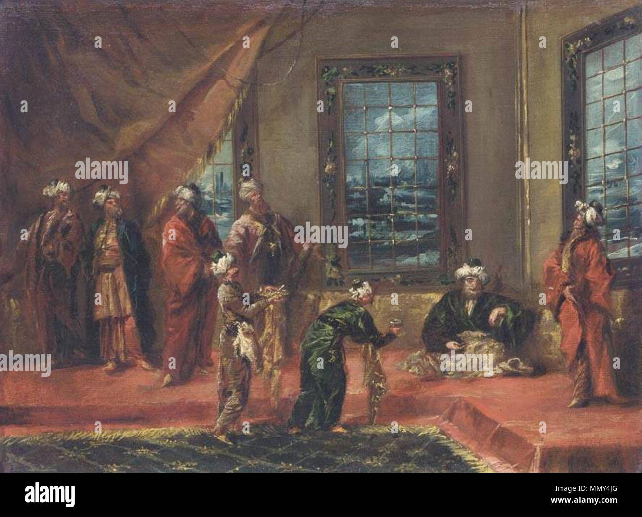 Il sultano essendo portato cibo e bevanda. Tra il 1742 e il 1743. Giovanni Antonio Guardi - Il sultano essendo portato cibo e bevande - WGA10909 Foto Stock