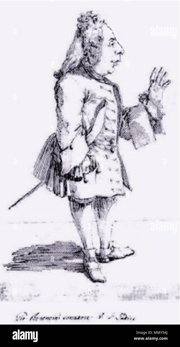 . Español: Caricatura del compositore Giovanni Bononcini por Pier Leone Ghezzi Giovanni Bononcini, compositore Foto Stock