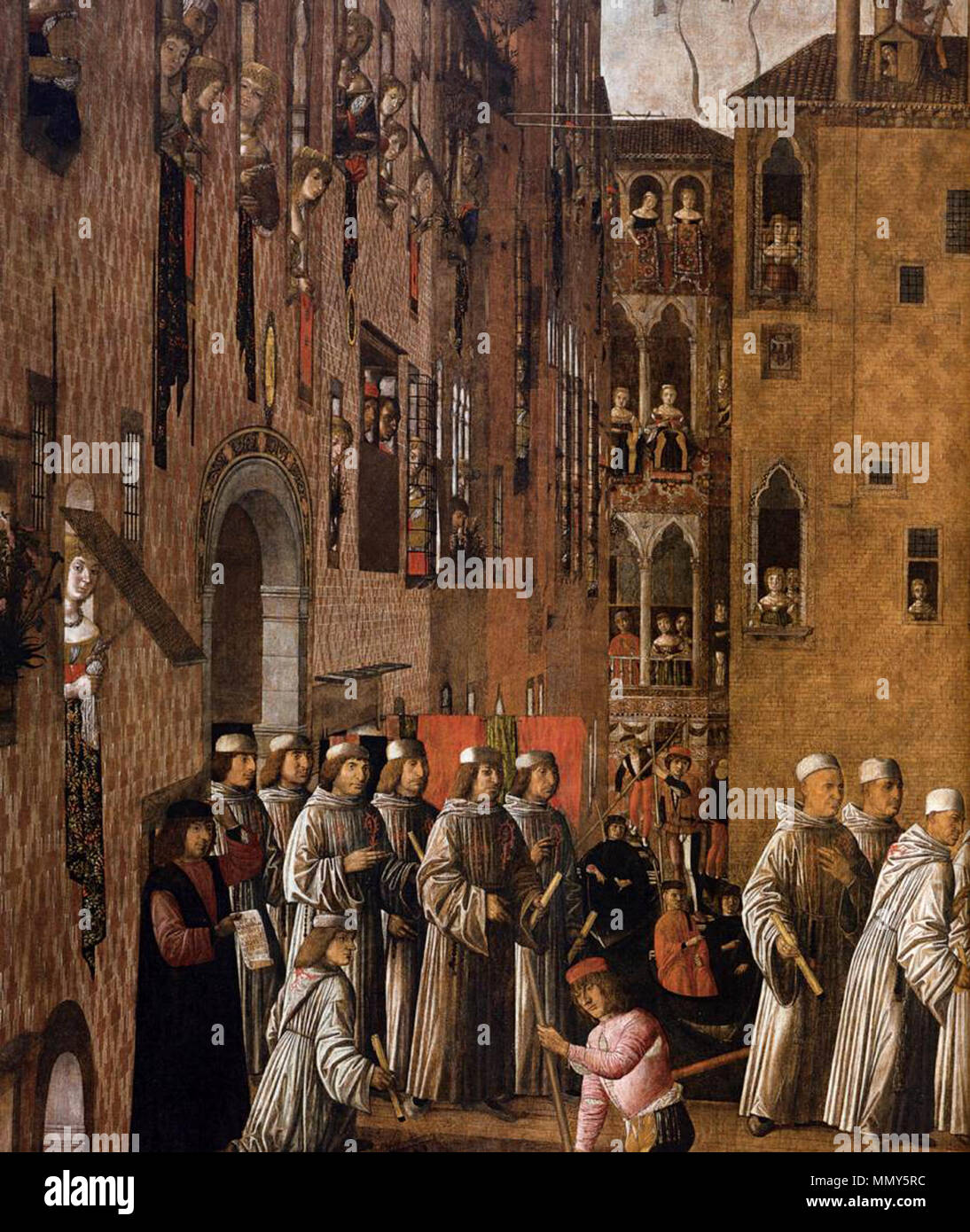 Inglese: miracolo della reliquia della Santa Croce in Campo San Lio (dettaglio) . circa 1494. Giovanni mansueti, miracolo della reliquia della Santa Croce in Campo San Lio 03 Foto Stock