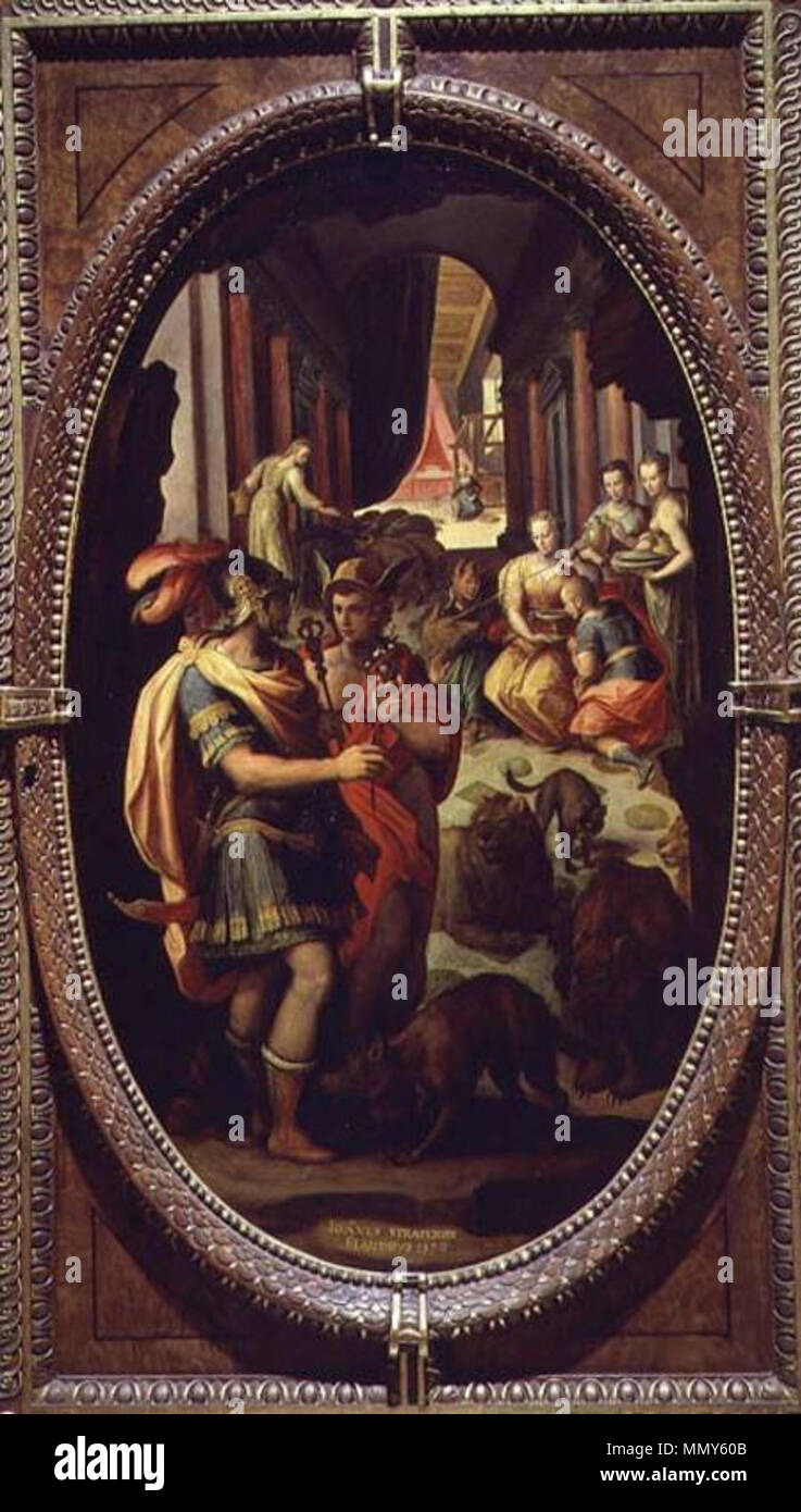 . Spagnolo: Circe y los compañeros de Ulises . 1572. Stradanus (1523-1605) nomi alternativi Jan van der Straet, Giovanni della Strada, Johannes della strada, di Giovanni Stradano, Johannes Stradano, Giovanni Stradanus, Johannes Stradanus, Jan van Straeten, Jan van Straten Descrizione pittore fiammingo e disegnatore Data di nascita e morte 1523 2 Novembre 1605 Luogo di nascita e morte Bruges Firenze sede di lavoro Anversa (1545), Firenze (circa 1550-1605), Roma (circa 1550-1553) Autorità di controllo : Q143595 VIAF:?ISNI 29699451:?0000 0000 8108 906X ULAN:?500011304 LCCN:?n84804240 NLA:?3587 Foto Stock