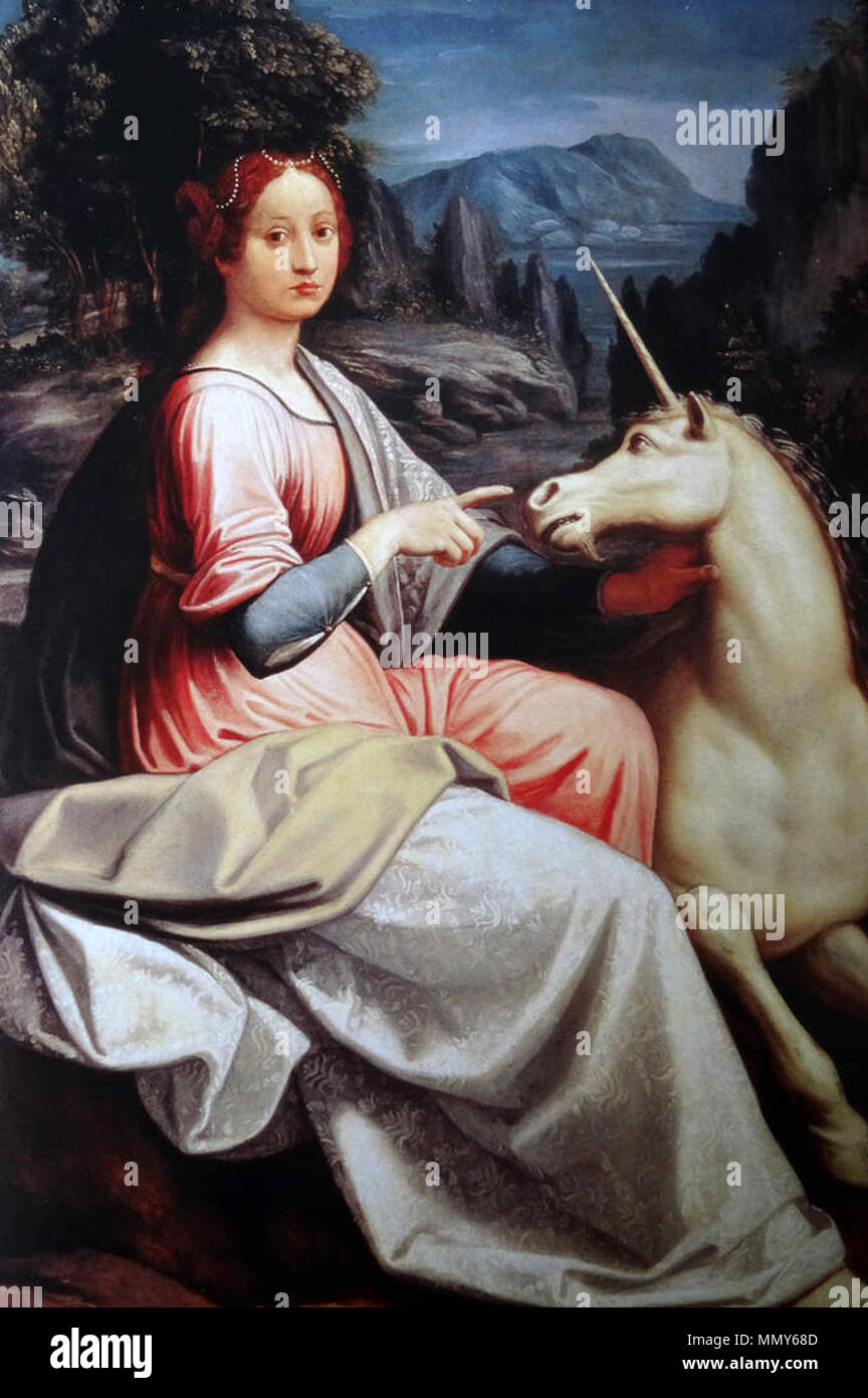 . Persona rappresentata: eventualmente Giulia Farnese italiano: La dama e l'unicorno la signora e il bufalo. Il XVI secolo. Giulia Farnese unicorn Foto Stock