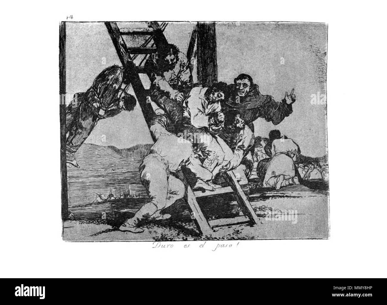 . Los Desatres de la guerra è un set di 80 acquatinta stampe creato da Francisco Goya in 1810s. Piastra 14: Duro es el paso! (Il modo in cui è difficile! ) . 1810s. Francisco Goya (1746-1828) nomi alternativi Francisco Goya Lucientes, Francisco de Goya y Lucientes, Francisco José Goya Lucientes Descrizione pittore spagnolo, printmaker, litografo, incisore ed incisore Data di nascita e morte 30 Marzo 1746 16 aprile 1828 Luogo di nascita e morte Fuendetodos Bordeaux posizione Lavoro Madrid, Saragozza, Bordeaux competente controllo : Q5432 VIAF:?ISNI 54343141:?0000 0001 2280 1608 ULAN:?500118936 LCCN:? Foto Stock