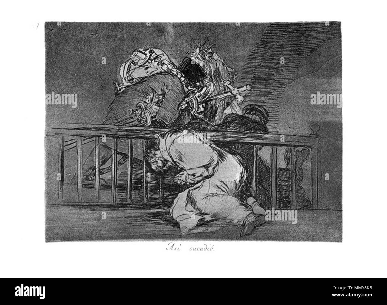 . Los Desatres de la guerra è un set di 80 acquatinta stampe creato da Francisco Goya in 1810s. Piastra 47: Asi sucedió. (Questo come è accaduto. ) . 1810s. Francisco Goya (1746-1828) nomi alternativi Francisco Goya Lucientes, Francisco de Goya y Lucientes, Francisco José Goya Lucientes Descrizione pittore spagnolo, printmaker, litografo, incisore ed incisore Data di nascita e morte 30 Marzo 1746 16 aprile 1828 Luogo di nascita e morte Fuendetodos Bordeaux posizione Lavoro Madrid, Saragozza, Bordeaux competente controllo : Q5432 VIAF:?ISNI 54343141:?0000 0001 2280 1608 ULAN:?500118936 LC Foto Stock
