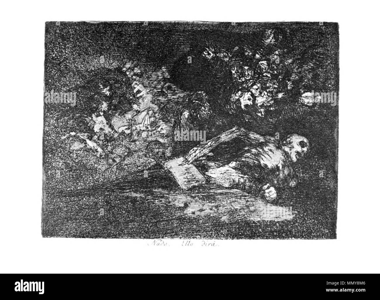 . Los Desatres de la guerra è un set di 80 acquatinta stampe creato da Francisco Goya in 1810s. La piastra 69: Nada. Ello dirá. (Nulla.vedremo.) . 1810s. Francisco Goya (1746-1828) nomi alternativi Francisco Goya Lucientes, Francisco de Goya y Lucientes, Francisco José Goya Lucientes Descrizione pittore spagnolo, printmaker, litografo, incisore ed incisore Data di nascita e morte 30 Marzo 1746 16 aprile 1828 Luogo di nascita e morte Fuendetodos Bordeaux posizione Lavoro Madrid, Saragozza, Bordeaux competente controllo : Q5432 VIAF:?ISNI 54343141:?0000 0001 2280 1608 ULAN:?500118936 LC Foto Stock