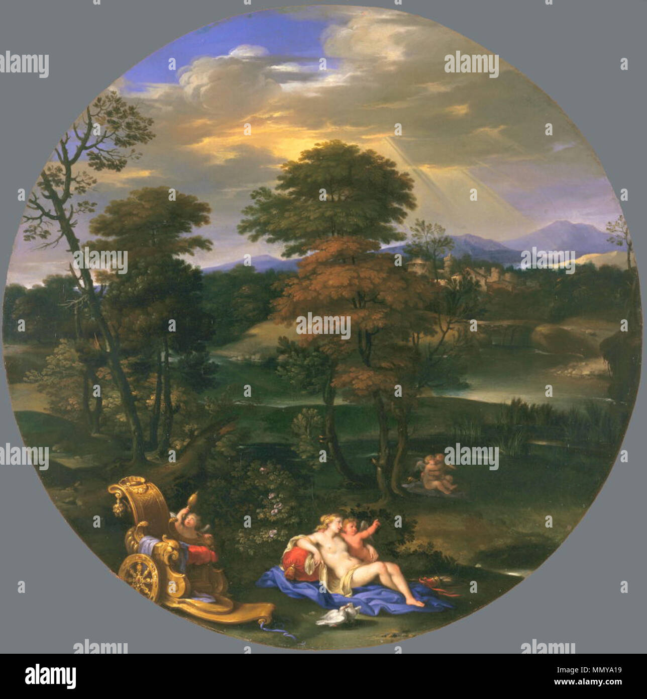 . Paesaggio con Venere e Amore . 1651 circa. Giovanni Francesco Grimaldi - Paesaggio con Venere e Amore Foto Stock