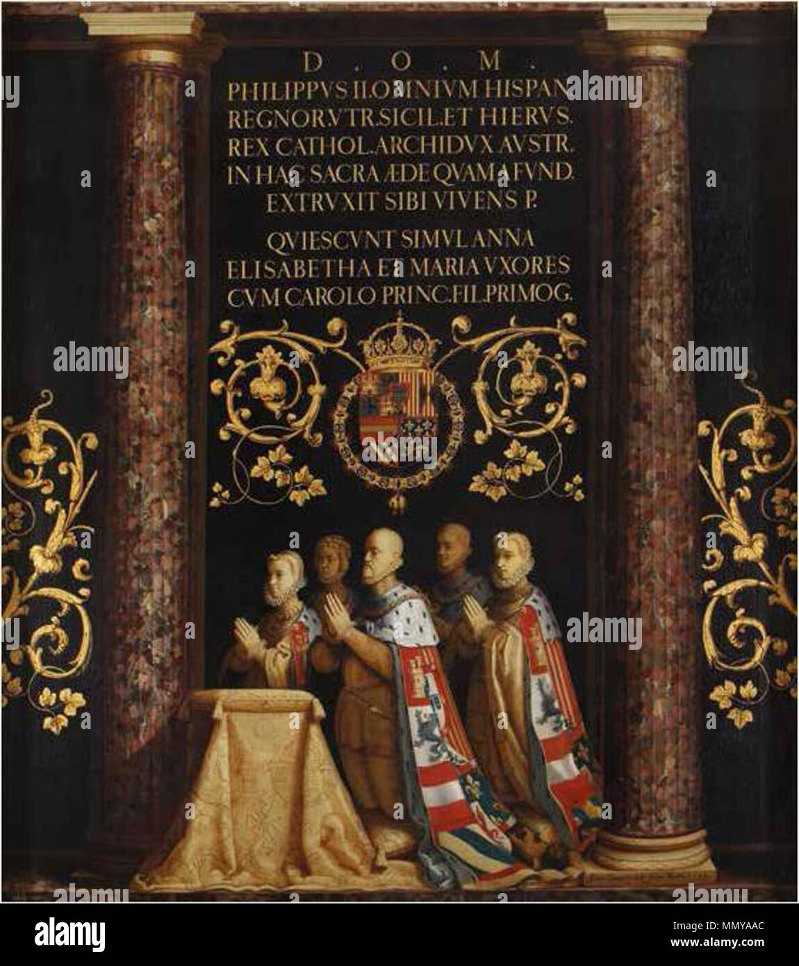 . Español: El lienzo rappresentanouna el grupo orante del rey Felipe II ...