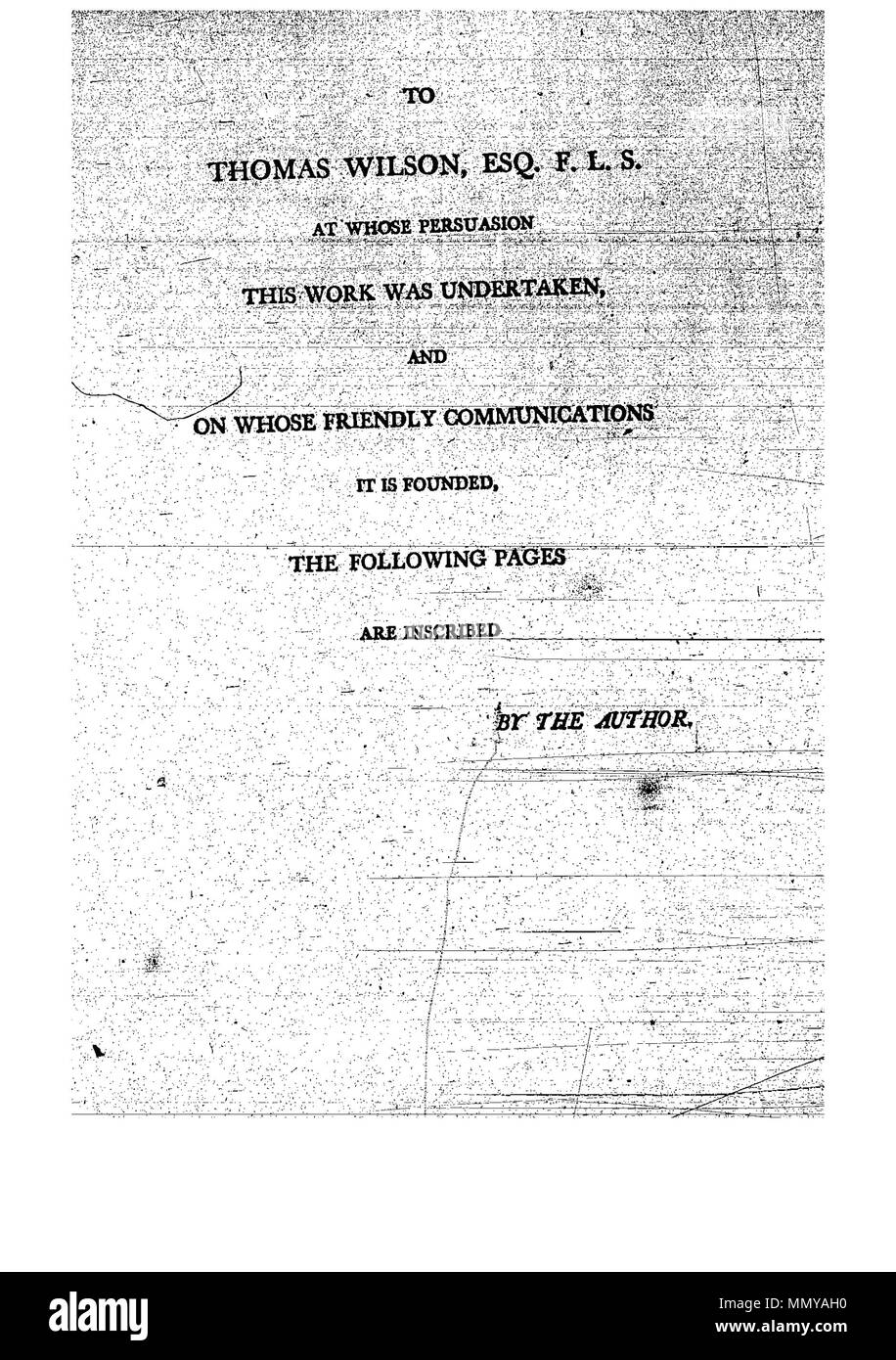 . Questa è una pagina da James Edward Smith è ''Un provino di botanica di New Holland, il primo separatamente pubblicato libro sulla flora di Australia. Il lavoro originale è di dominio pubblico in virtù del suo autore avente morì molti anni fa. La scansione è recente, ma poiché si tratta di una pedissequa copia di un bidimensionale per lavoro e dato che la scansione è stata eseguita negli Stati Uniti, anche essa è di pubblico dominio. Un campione della botanica di New Holland - p. vi Foto Stock