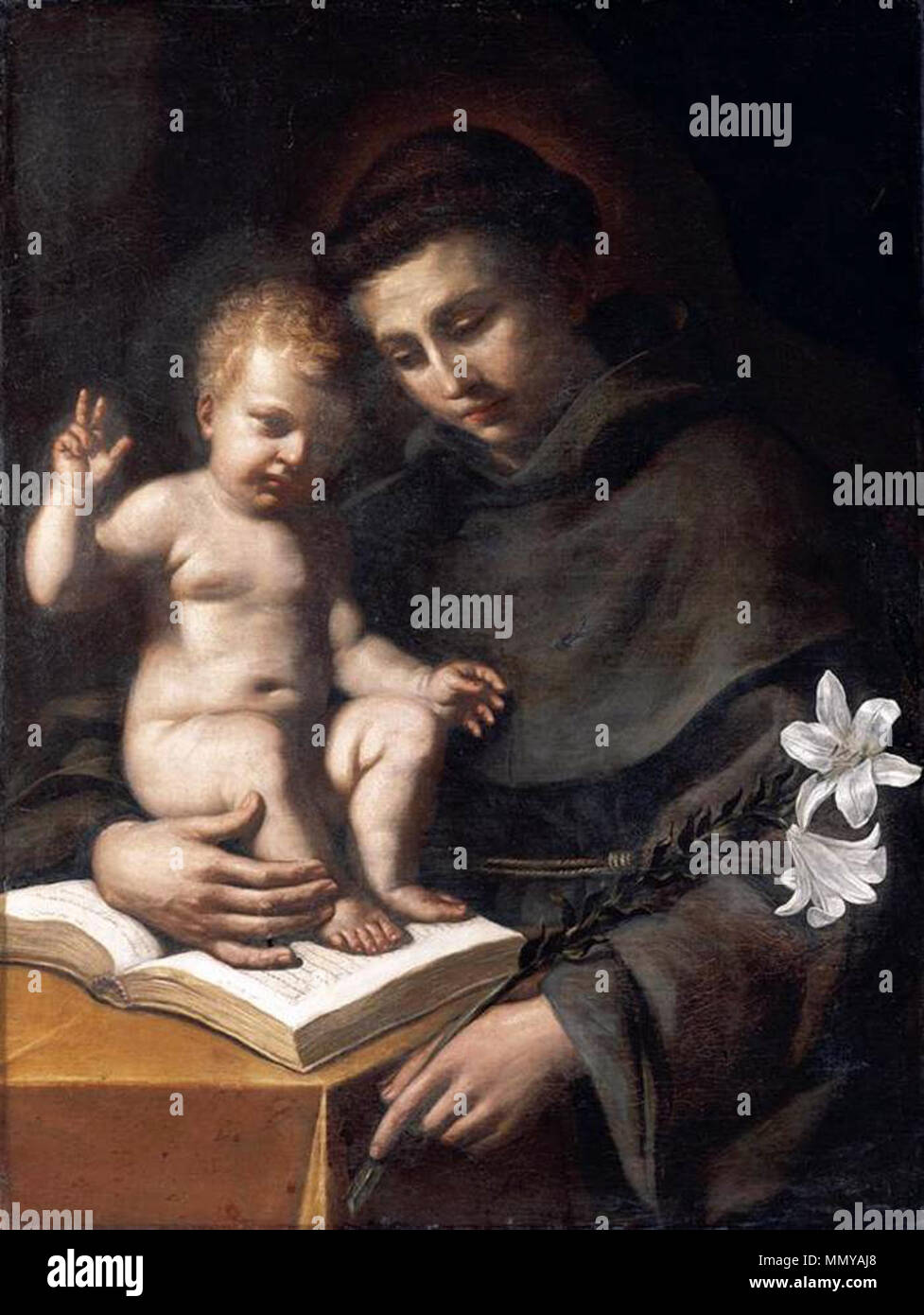 Inglese: Sant'Antonio da Padova con il bambino Cristo . 1656. Guercino Antonio Bambino Foto Stock