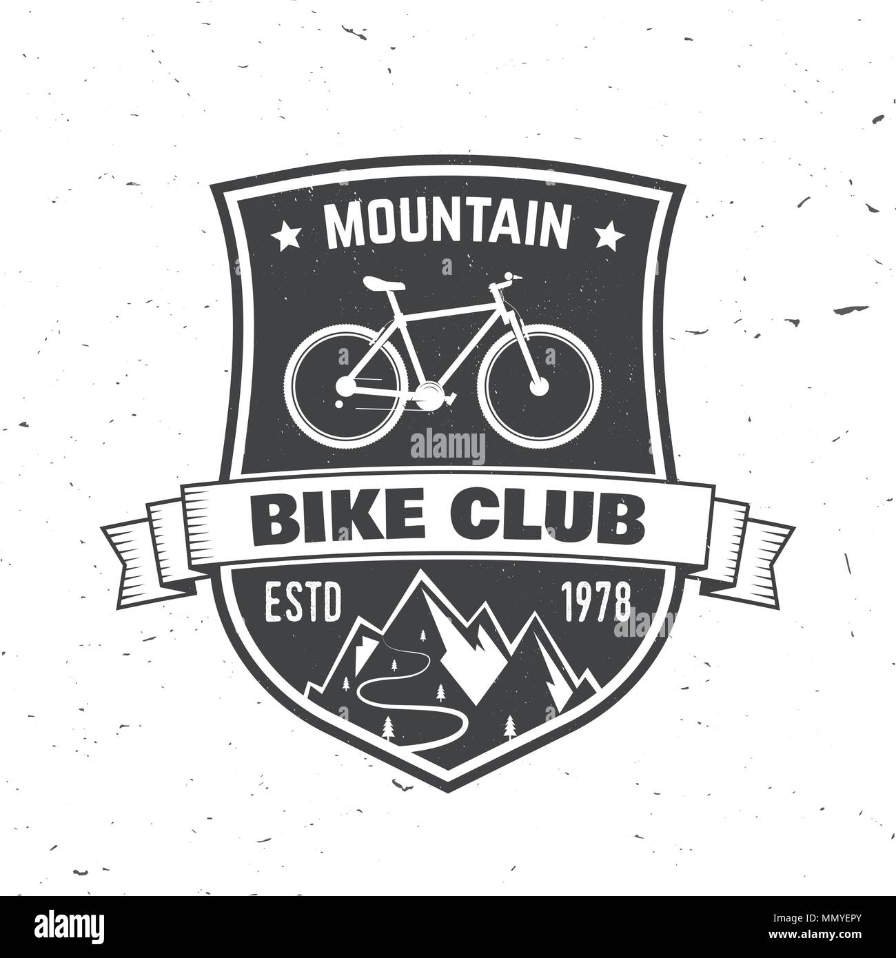 Mountain bike club. Illustrazione Vettoriale. Concetto per una camicia o un logo, stampa, timbro o il raccordo a t. Vintage design tipografia con la bici e mountain silhouette. Illustrazione Vettoriale