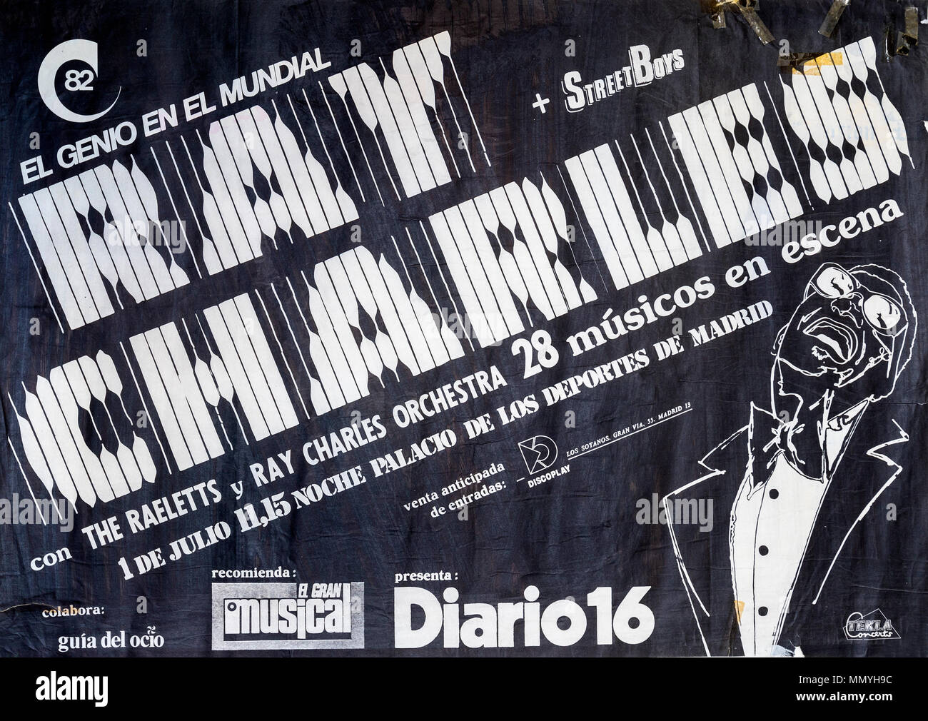 Ray Charles in tour, Madrid 1982, concerto musicale poster Foto Stock