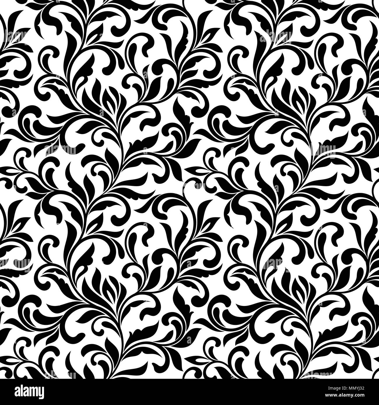 Elegante modello senza giunture. Tracery di volute e foglie decorative isolato su uno sfondo bianco. In stile vintage. Esso può essere utilizzato per la stampa su tessuto Illustrazione Vettoriale