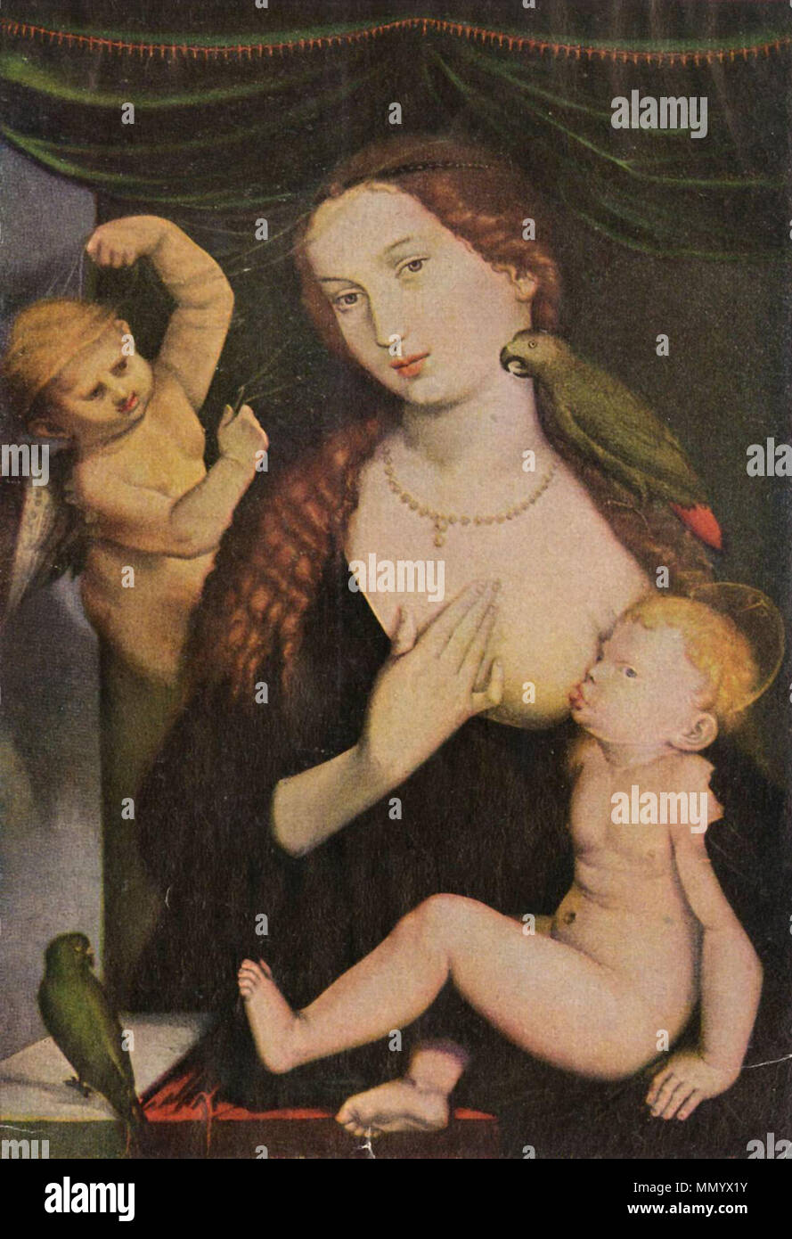 Deutsch: Madonna mit den Papageien/Papageienmadonna . circa 1527-1528. Hans Baldung 019 Foto Stock