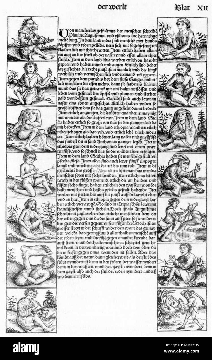 Inglese: cronaca di Norimberga, foglio 12: Altre Nazioni . 1493. Hartmann Schedel - Cronaca di Norimberga, foglio 12 - Altre Nazioni - WGA20965 Foto Stock