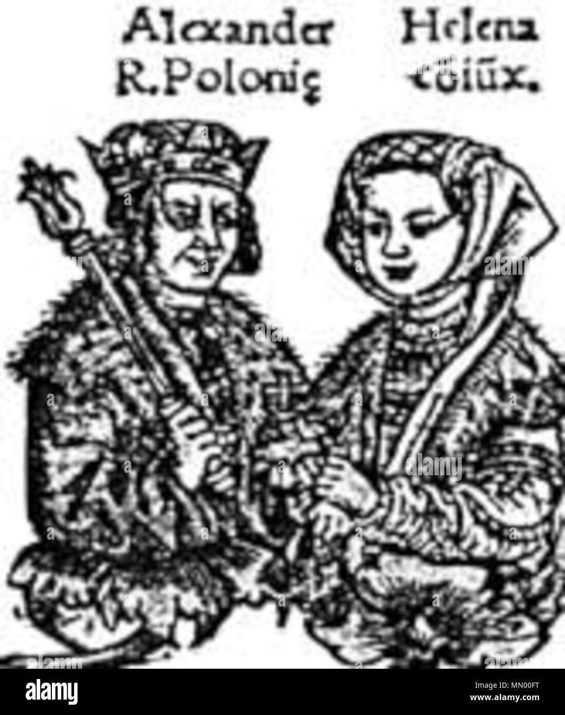 . Re Alessandro I di Polonia con sua moglie Elena di Mosca, figlia di Ivan III di Russia e Sophia Paleologue. . 1521. Iodocus Ludovicus Decio Helena Moskiewska Foto Stock