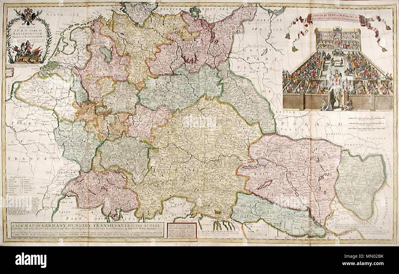 . British cartografo, incisore ed editore Herman Moll nuova mappa della Germania Foto Stock