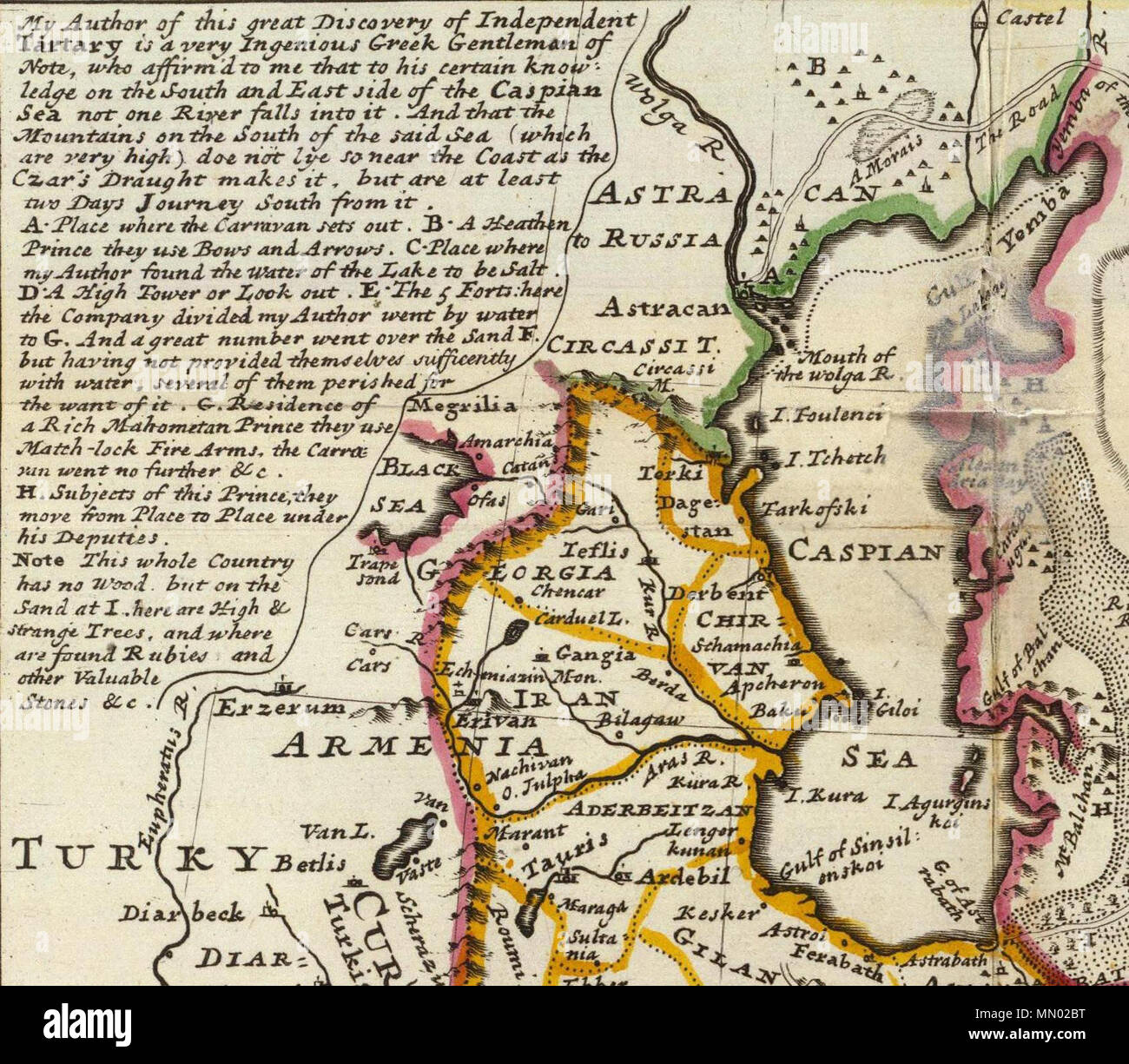 . Inglese: Persia, il Mar Caspio fatto da voi lo zar e parte di Tartary indipendente. Da (vuoto) con il suo tratto da Astracan a Gilan in Persia. Al di sopra di 2.700 Eng. miglia. Da H. Moll geografo. (Stampati e venduti da T. Bowles voi successivo capitolo House di San Paolo Chiesa cantiere, & I. Bowles a voi cavallo nero in Cornhill, 1736?). . Circa 1736. Herman Moll (-1732) nomi alternativi Moll, Hermann Descrizione British cartografo, incisore ed editore Data di nascita e morte circa 1654 22 Settembre 1732 Luogo di nascita e morte di Londra sconosciuto luogo di lavoro London Authority control : Q1610319 VIA Foto Stock