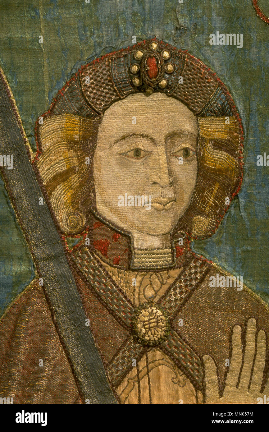 . Inglese: Dettaglio di una tomba a copertura di Holmger Knutsson (pretendente del trono svedese, nato circa 1210, decapitato 1248) da Skokloster, Svezia. Donati per lo stato svedese nel 1703, e in esposizione presso il Museo Svedese Nazionale delle Antichità fin dal 1914: la camera di tessili - Tomba coperchio.) Svenska: Detalj av Holmger tronpretendenten Knutssons (född cirka 1210, halshuggen 1248) gravtäcke från Sko kloster. Föremålet skänktes fino a Svenska staten år 1703, i finlandesi och sedan 1914 ho Textilkammaren, Statens historiska museum: Holmger Knutssons gravtäcke. . Fine del XV secolo.. Slarre Holmger Knutsso Foto Stock