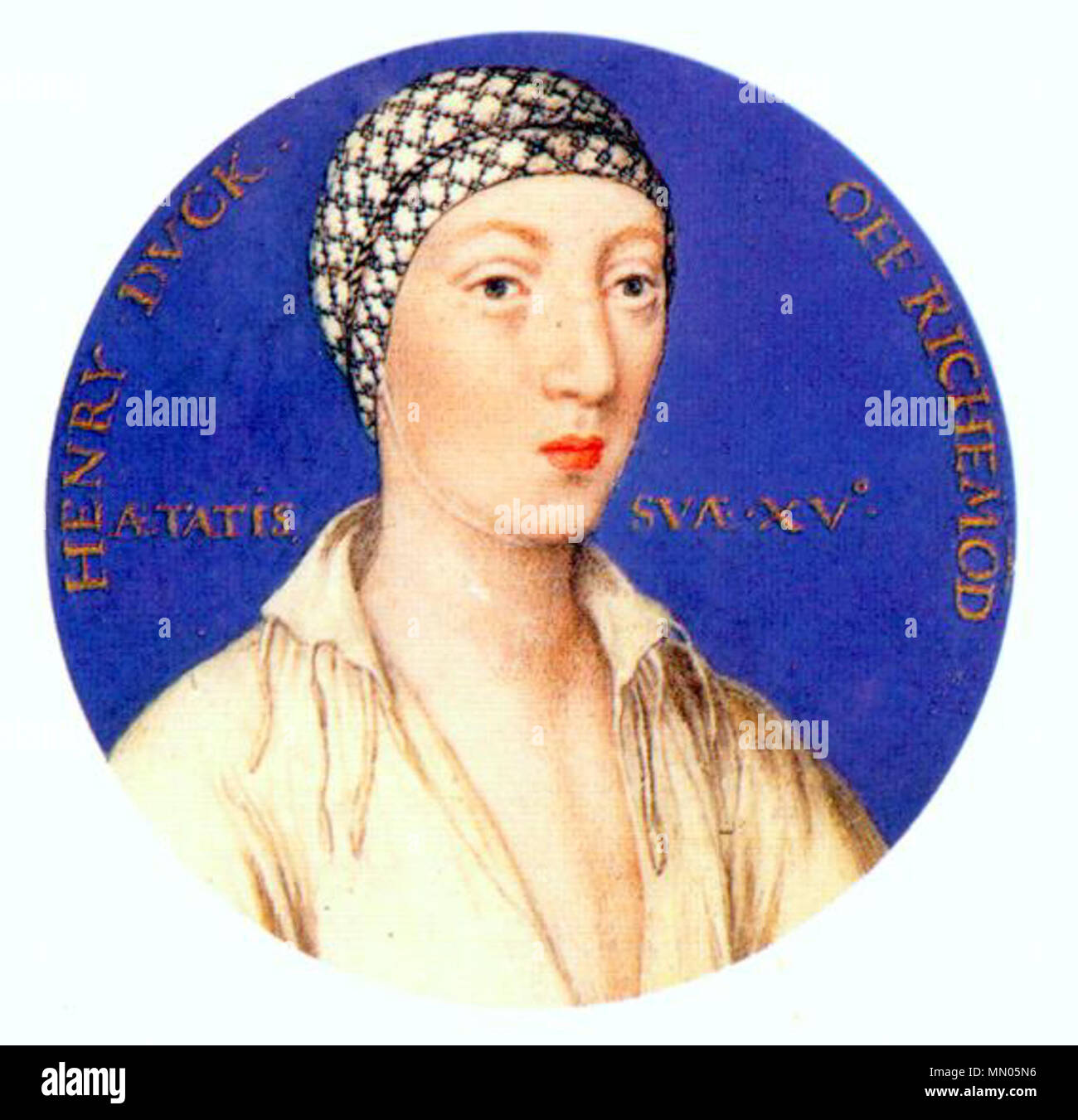 . Ritratto miniatura Henry FitzRoy, duca di Richmond, figlio illegittimo di Enrico VII di Inghilterra. Tra il 1534 e il 1535. Lucas Horenbout (1490-1544) nomi alternativi Lucas Harembourg, Lukas Harembourg, Lucas Horenbault, Lucas Hoorenbault, Lukas Hoorenbault, Lucas Horenbaut, Lukas Horenbout, Lucas Hornebolt, Lucas Horenbolt, Lucas Hornebolte, Lucas Hornebout, Lukas Hornebout Descrizione pittore fiammingo e disegnatore Data di nascita e morte circa 1490-1495 1544 Luogo di nascita e morte Gand (?) Lavoro Engeland periodo dal 1534 fino al 1544 sede di lavoro Inghilterra competente controllo : Q957847 Foto Stock