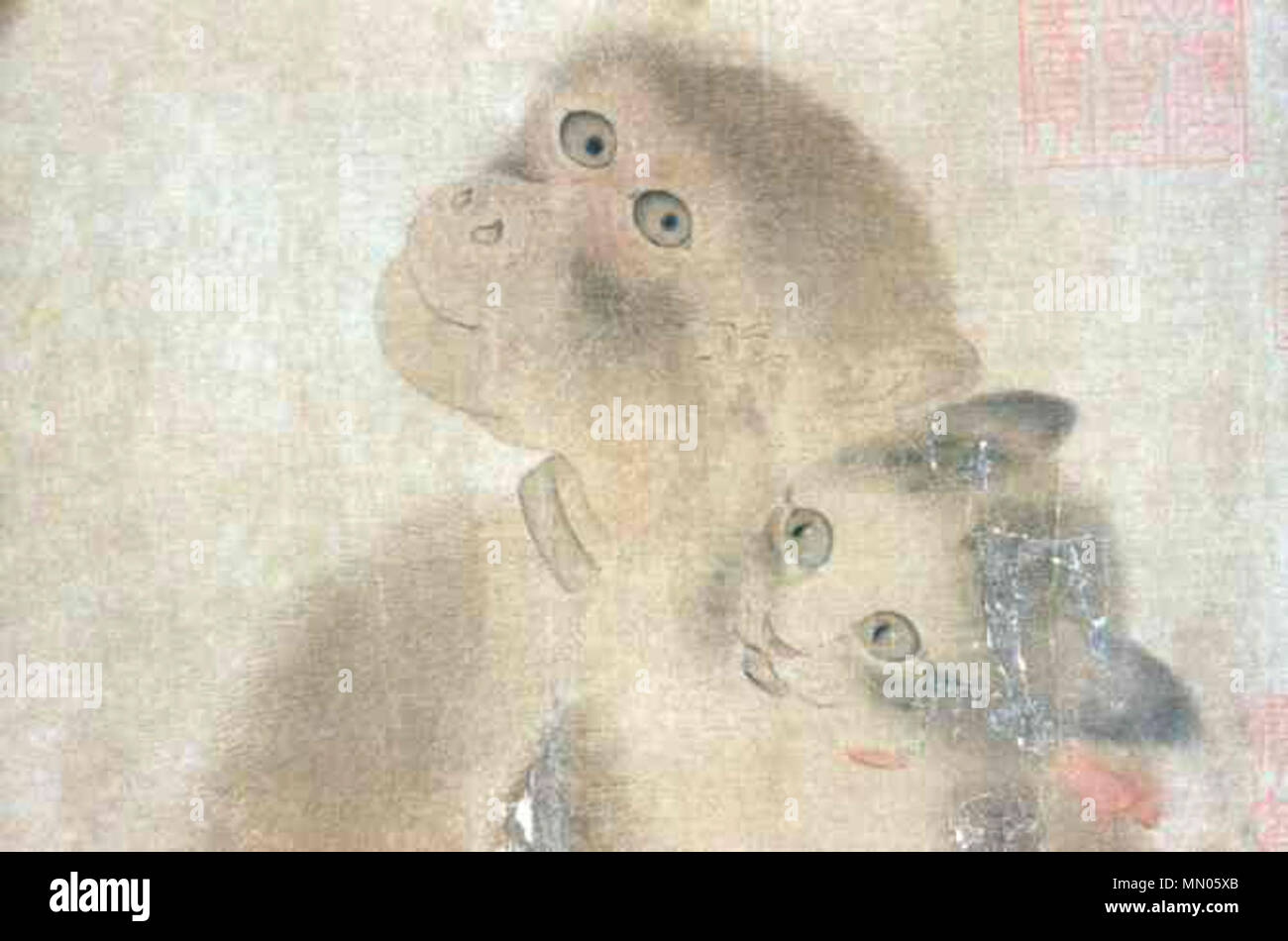 . Inglese: un frammento di Yi Yuanji del dipinto, 'Monkey e gatti' (猴猫图). Northern Song Dynasty. La scimmia è un macaco secondo Robert van Gulik. 中文: 北宋易元吉《猴猫图》片段 . Xi secolo. Inglese: Artista: Yi Yuanji (I Yuan-chi) ??: ??? HouMaoTu-frammento Foto Stock