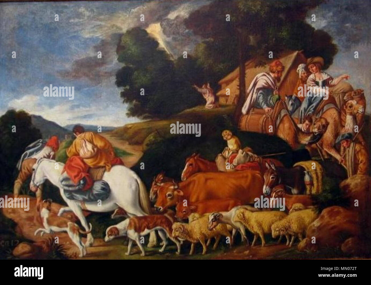 Abrahán parte de Jarán a la tierra prometida, del Taller de Pedro de Orrente (Museo de León) Foto Stock