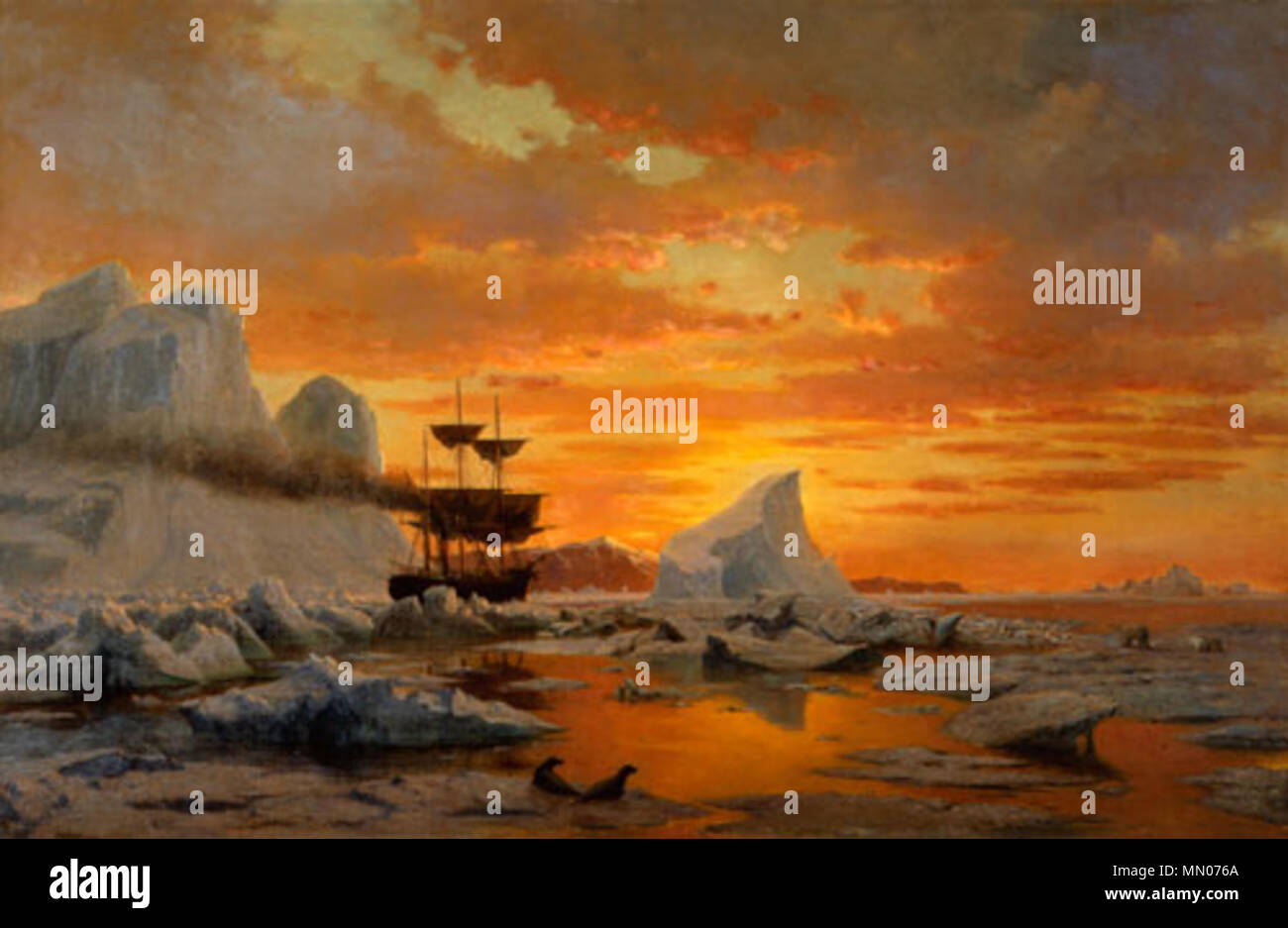 . Inglese: dipinto da William Bradford 1875 Il ghiaccio abitatori guardando gli invasori. circa nel 1870. Ice-dwellerswatchingtheinvaders1875 William Bradford Foto Stock