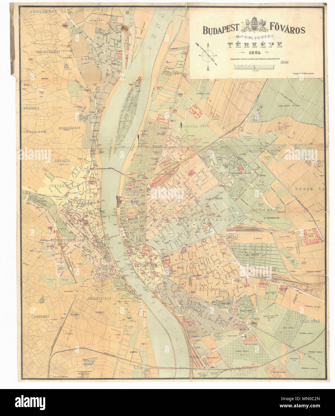 . Inglese: 1:10 000 mappa di Budapest nel 1884 Magyar: Budapest belterületei 1884-ben 1:10 000 . originale:1884. Scandita da VT a Wikipedia ungherese; l'originale: f?városi mérnöki hivatal szakosztálya földmérési 103 Budapest map 1884 Foto Stock