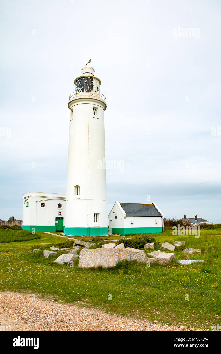 Hurst Point Lighthouse è situato a Hurst punto nella contea inglese di Hampshire, e guide navi attraverso il western si avvicina alla Solent. Foto Stock