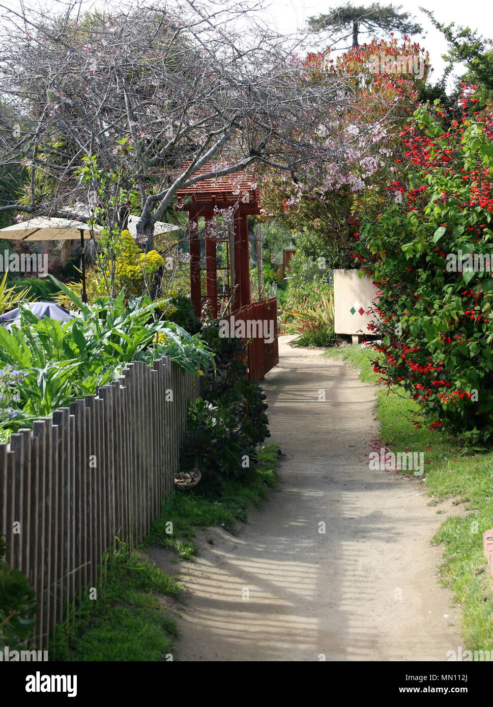 Giardino percorso dal fiume, Captiola, CA. Foto Stock