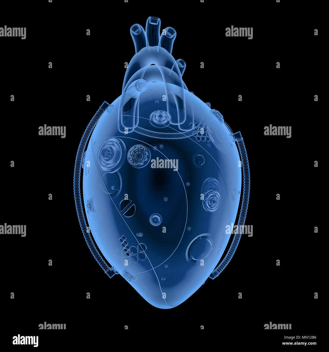 3D rendering x-ray cuore robotico isolato su nero Foto Stock