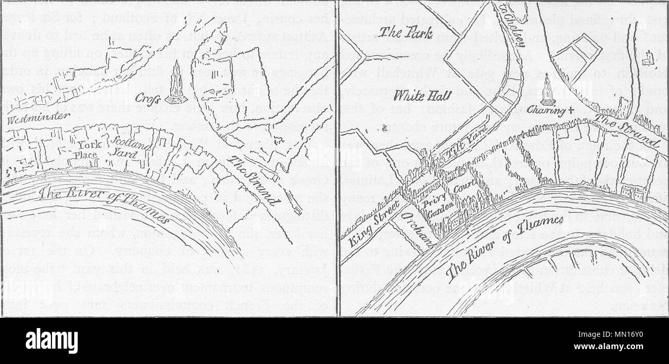 WHITEHALL. York Place & Whitehall nel regno di Enrico VIII. Londra c1880 mappa Foto Stock