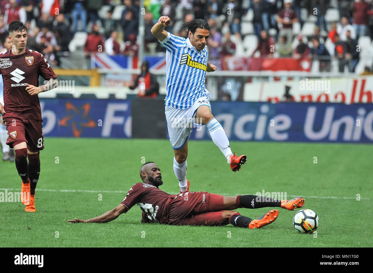 Torino, Italia. 13 Maggio, 2018. Sergio Floccari (SPAL) durante la serie di una partita di calcio tra Torino FC e SPAL allo Stadio Grande Torino il 13 maggio, 2018 a Torino, Italia. Credito: FABIO PETROSINO/Alamy Live News Foto Stock