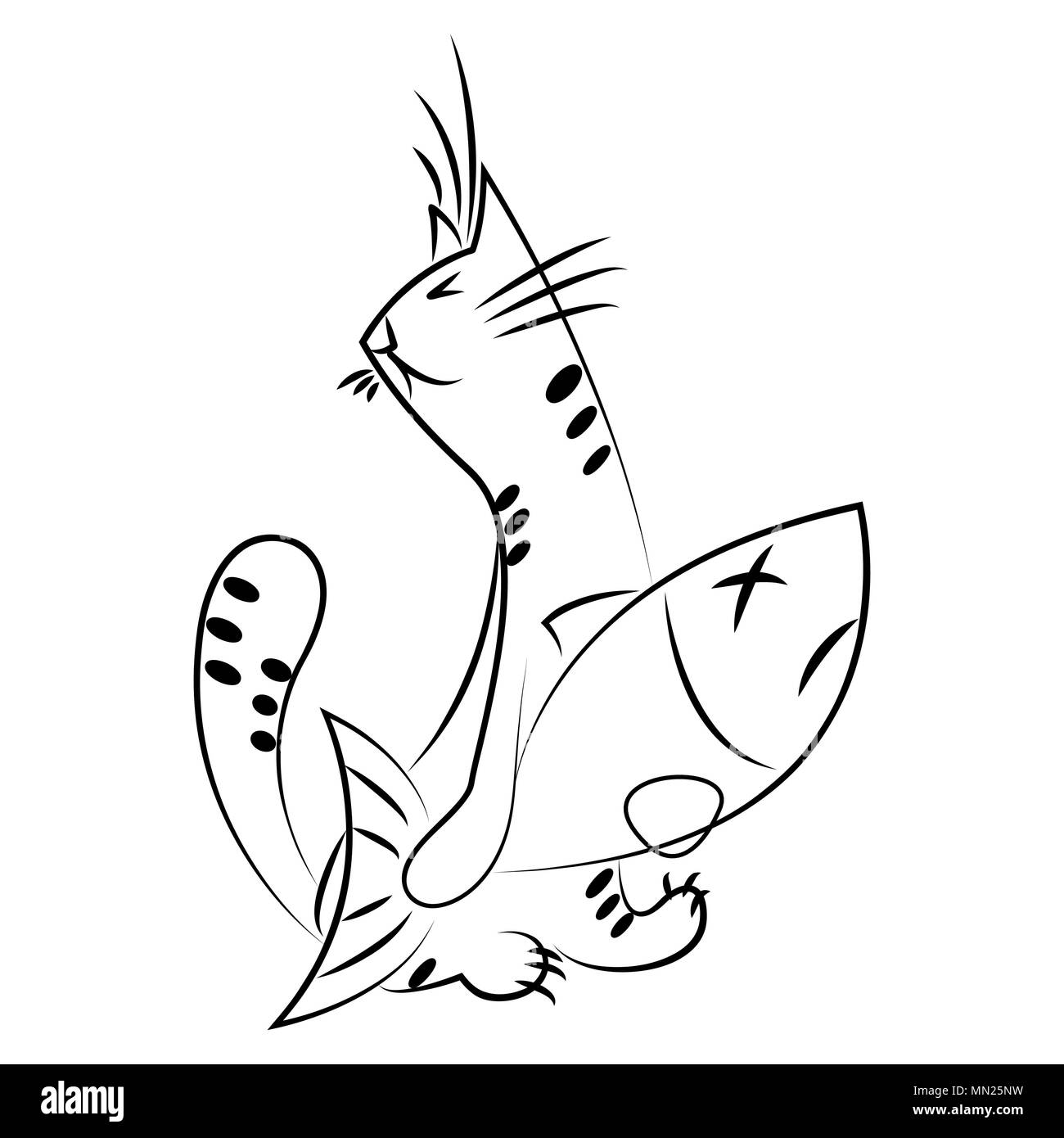 Gatto con pesce in zampe Illustrazione Vettoriale