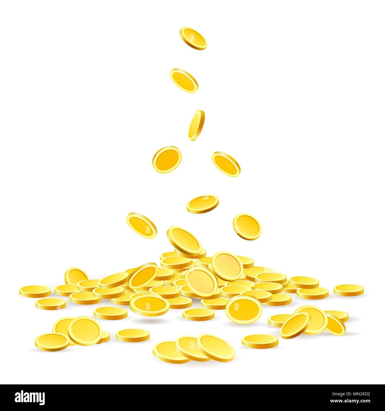 Monete heap. Le monete d'oro denaro pila illustrazione vettoriale, antica moneta tesoro isolati su sfondo bianco Illustrazione Vettoriale