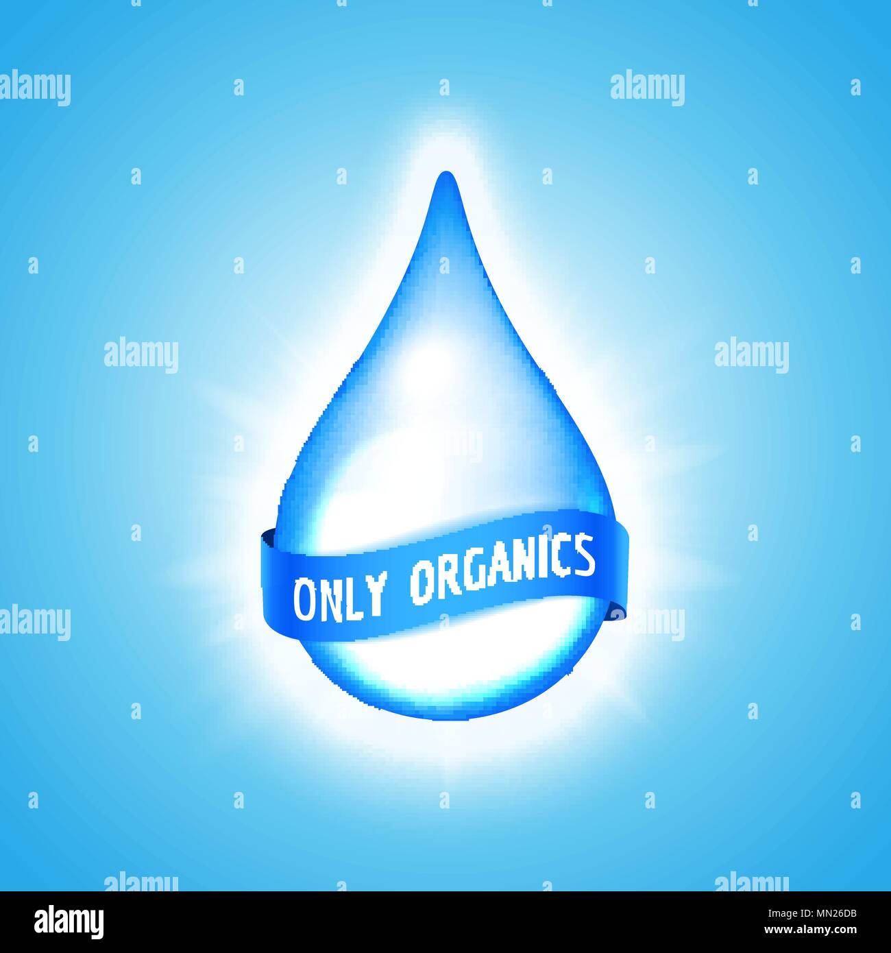 Vettore di caduta di acqua con nastro su sfondo blu Illustrazione Vettoriale