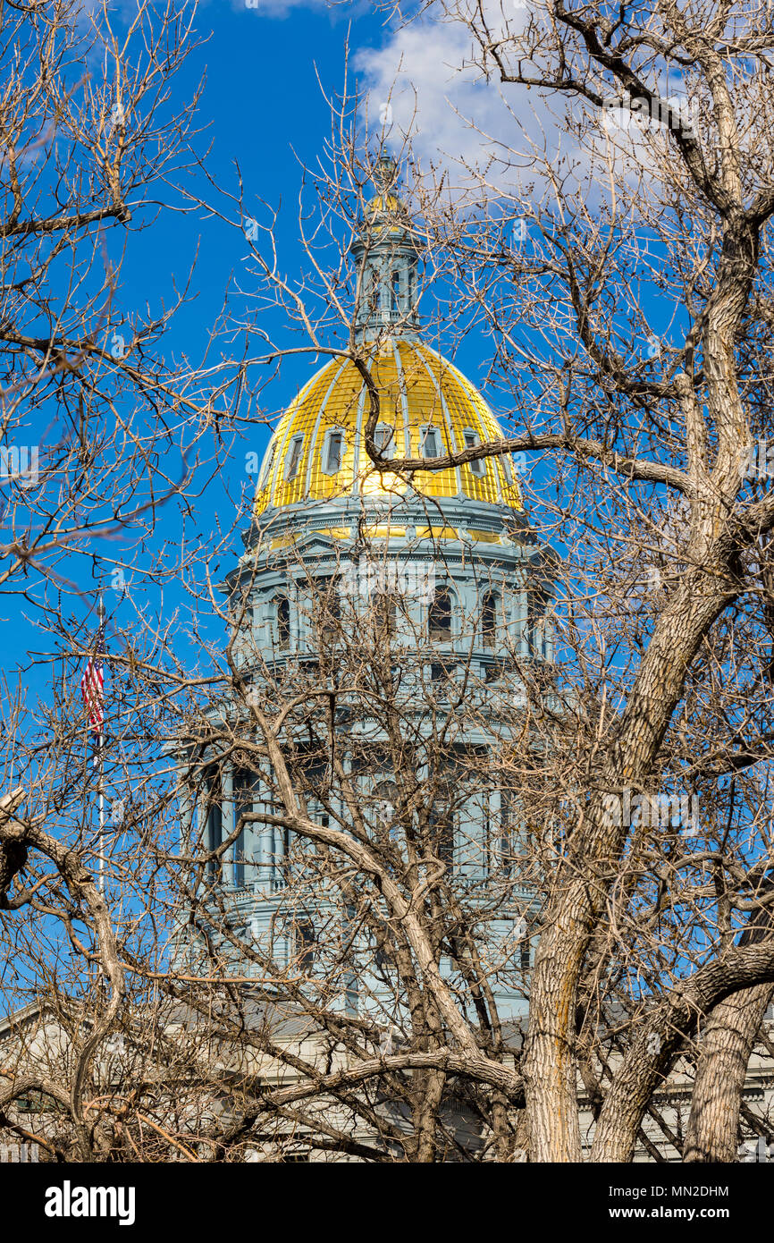 Placcato oro cupola di Colorado State Capitol Building, Denver, Colorado, Stati Uniti d'America. Foto Stock