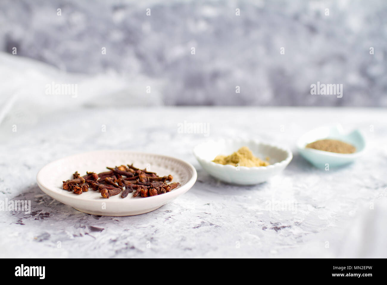 Mise en Place, la preparazione del cibo, spezie Foto Stock