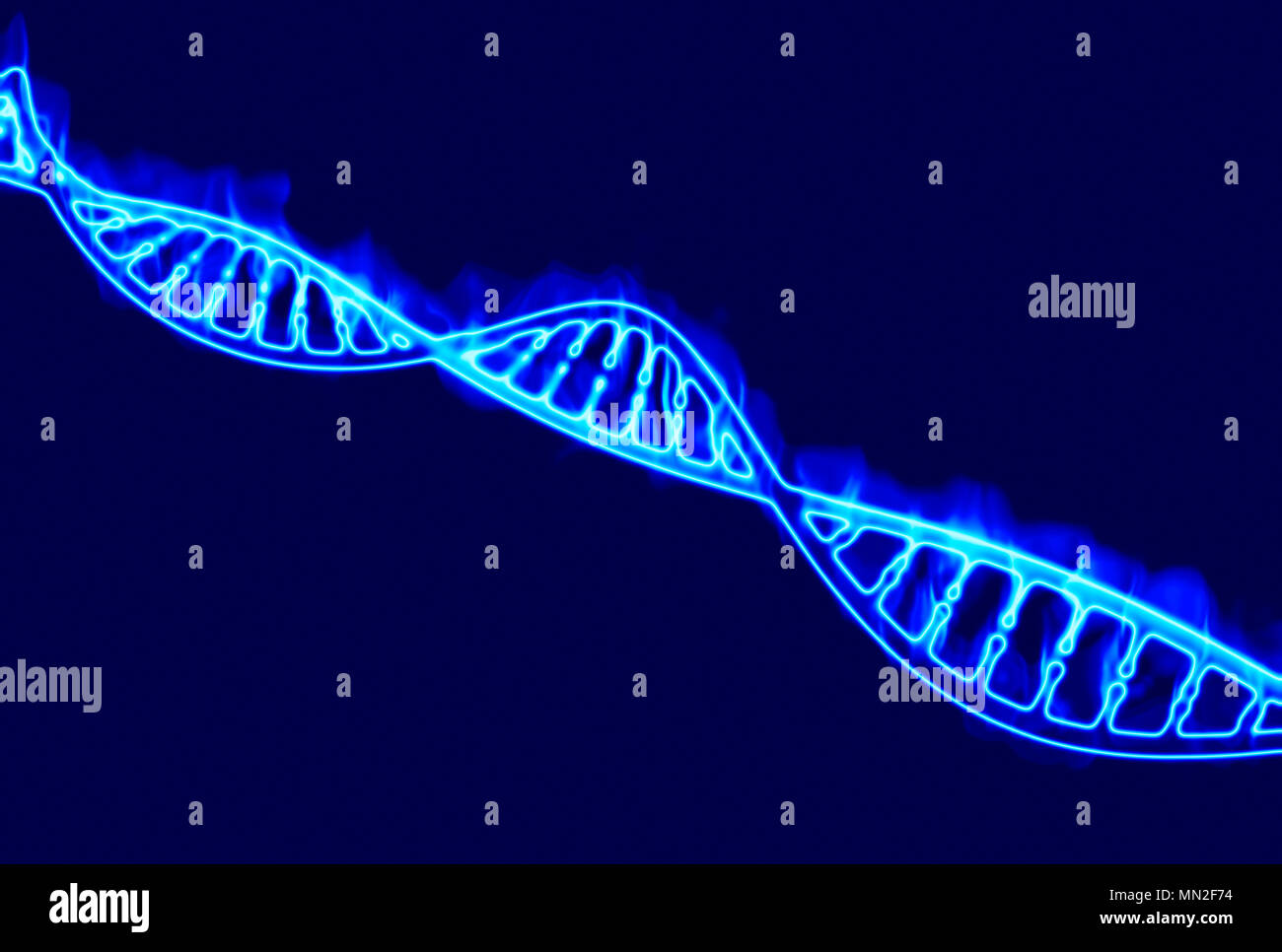 DNA, la masterizzazione di elica di DNA, acido deossiribonucleico è un acido nucleico che contiene le informazioni genetiche. Fuoco e fiamme. Foto Stock