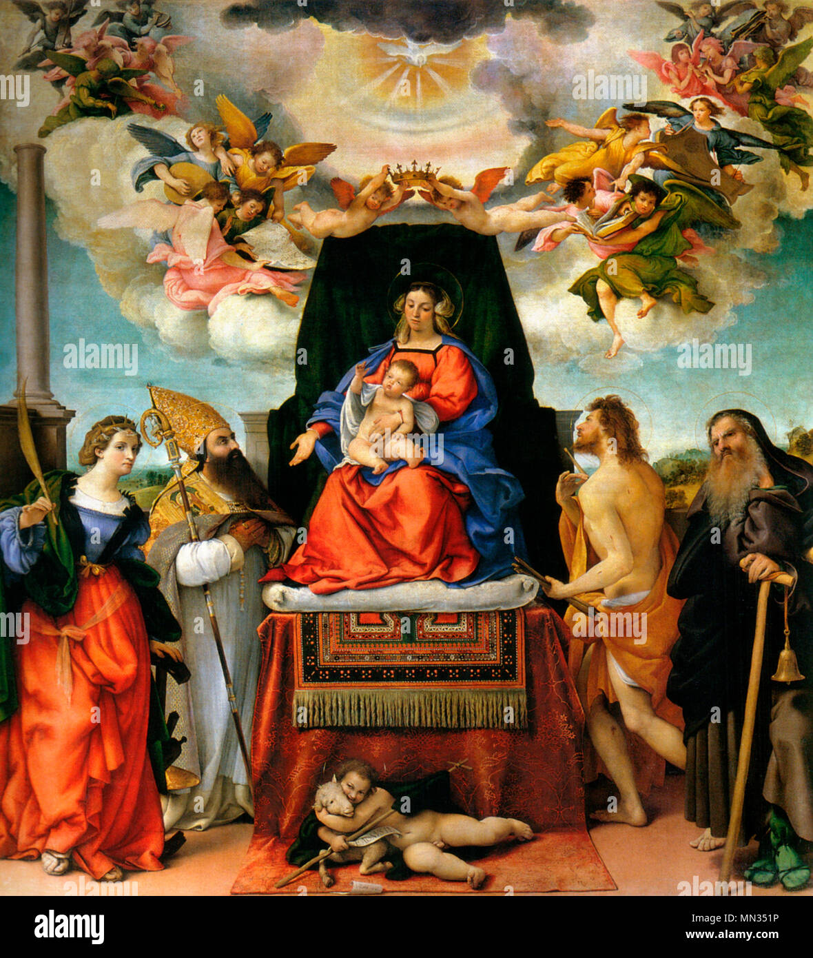 Madonna con Bambino e Santi di Lorenzo Lotto, 1521 Foto Stock
