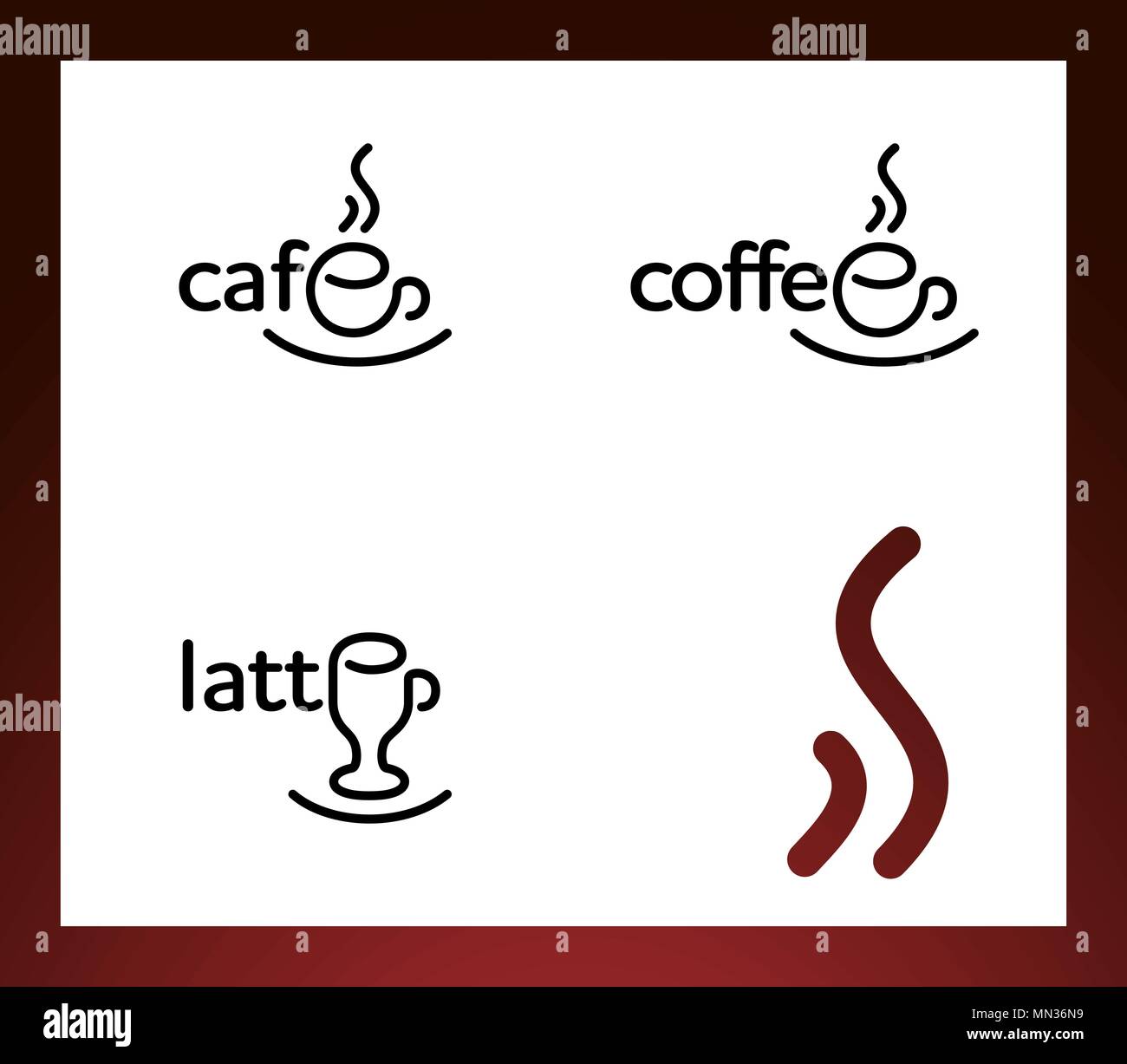 Creative l'ortografia delle parole cafe, latte, caffè isolato Illustrazione Vettoriale