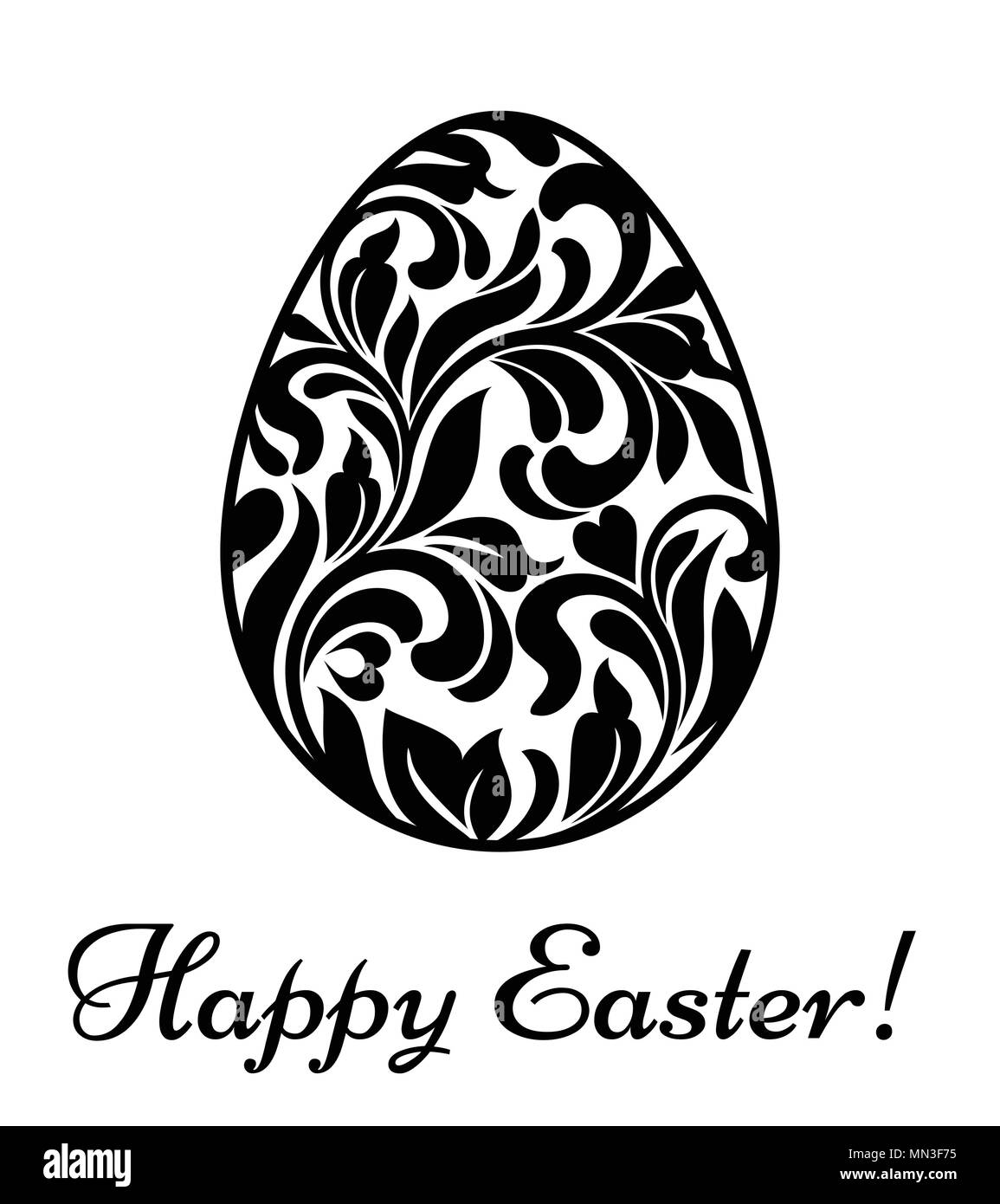 Felice Pasqua. Uovo di Pasqua fatta di volute floreali e gli elementi isolati su sfondo bianco Illustrazione Vettoriale