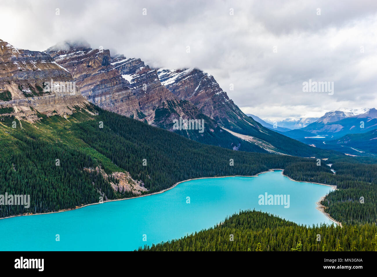 Il Lago Peyto del Parco Nazionale di Banff in Canada Foto Stock