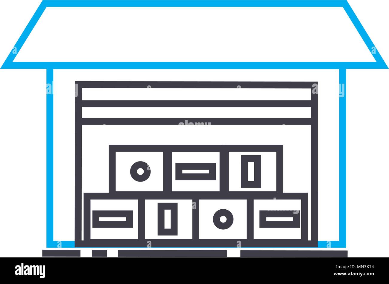 Magazzino intermedio del vettore di linea sottile icona tratto. Magazzino intermedio illustrazione di contorno, segno lineare, simbolo del concetto. Illustrazione Vettoriale