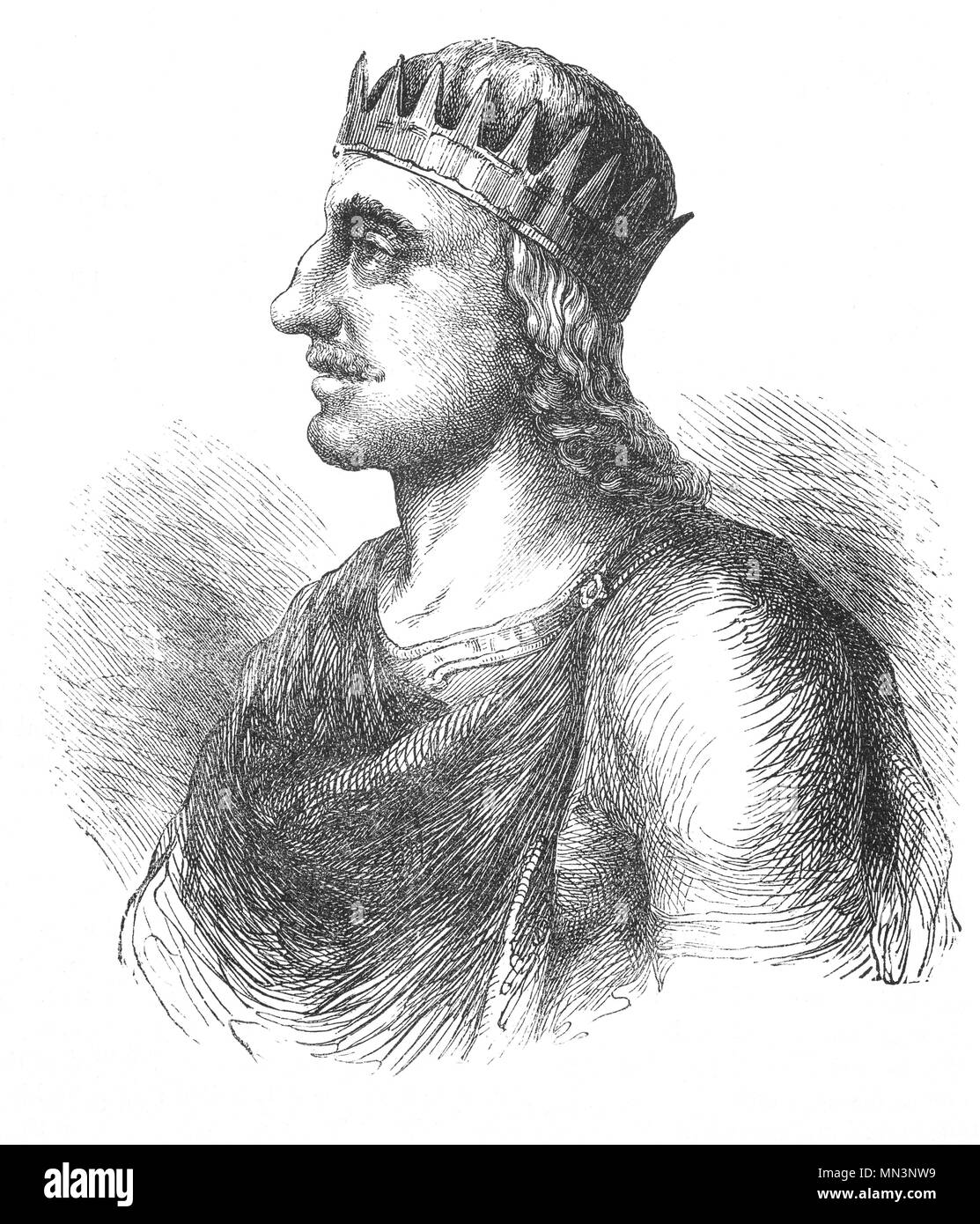 Ecgberht (77-839), anche ortografato Egbert, Ecgbert o Ecgbriht, era il re del Wessex dal 802 fino alla sua morte nel 839. Poco è noto dei primi venti anni di Ecgberht il suo regno, ma si pensa che egli è stato in grado di mantenere l'indipendenza di Wessex contro il regno di mercia, che a quel tempo dominato il sud altri regni in inglese. In 825 Ecgberht sconfitto Beornwulf di mercia, temporaneamente pregiudiziale Mercia direttamente. Egli era tuttavia in grado di mantenere questa posizione dominante, e entro un anno ha perso il trono di mercia, ma mantenuto il controllo del Kent, Sussex e Surrey. Foto Stock