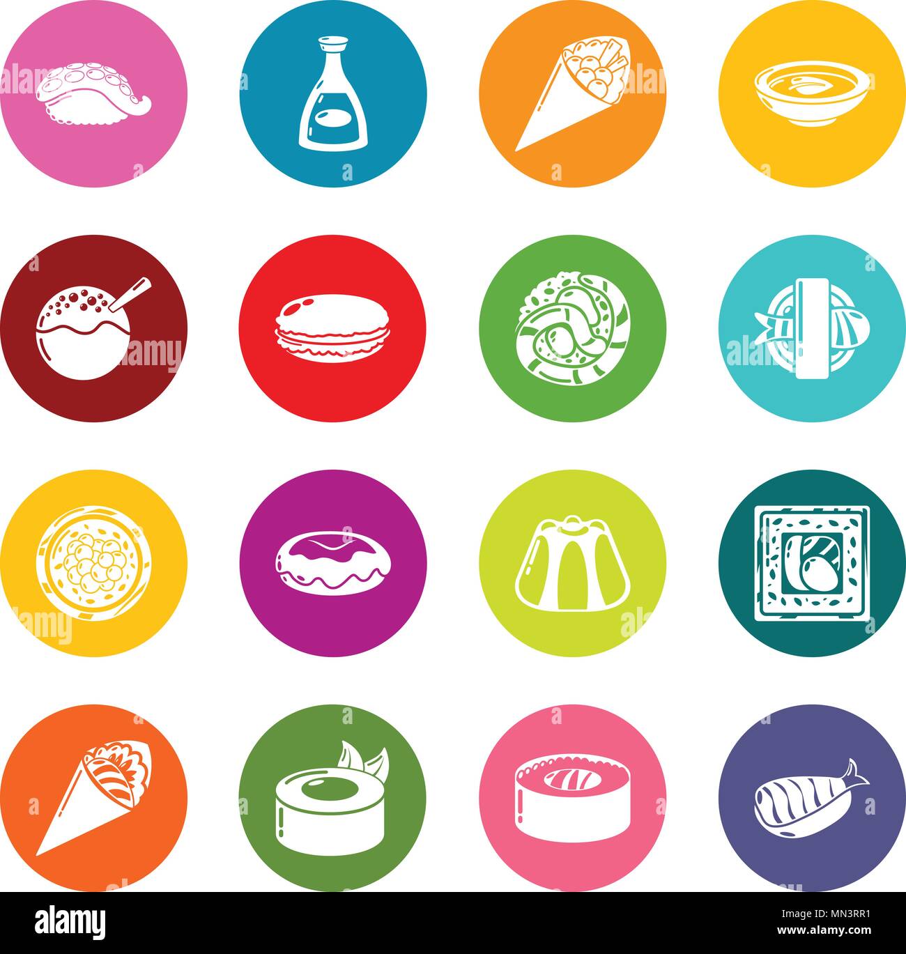 Japan food set di icone colorate vettore cerchi Illustrazione Vettoriale