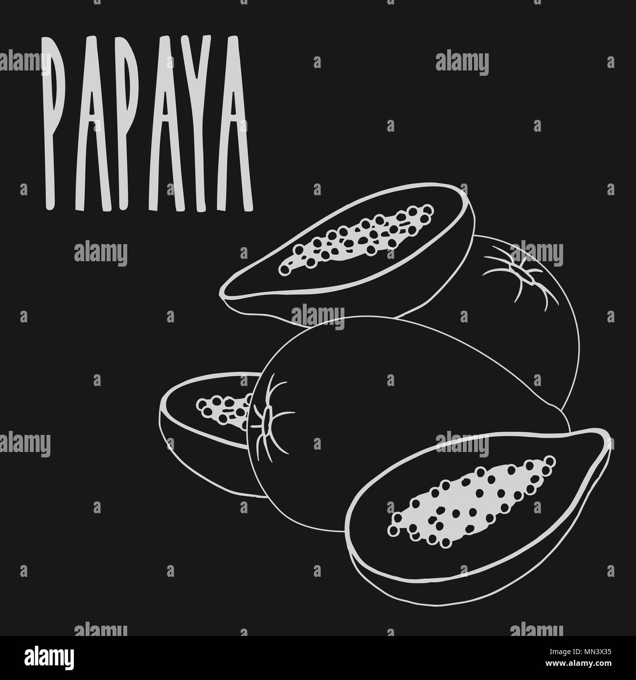 Isolare il Papaya frutto come il gesso sulla lavagna Illustrazione Vettoriale