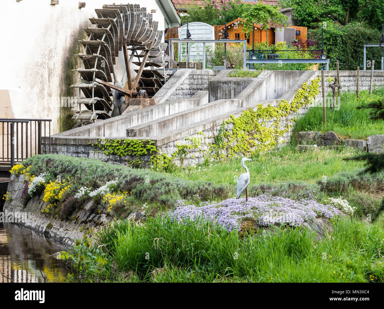 Vecchio Mulino a ruota, vicino a Friburgo, Breisgau, Baden-Würtemberg, Germania Foto Stock