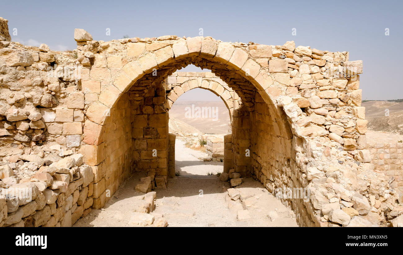 Rovine del castello crociato di Shoubak Foto Stock