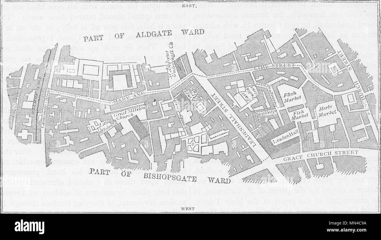 Città di Londra. Lime Street ward (da un sondaggio realizzato nel 1750) c1880 mappa vecchia Foto Stock